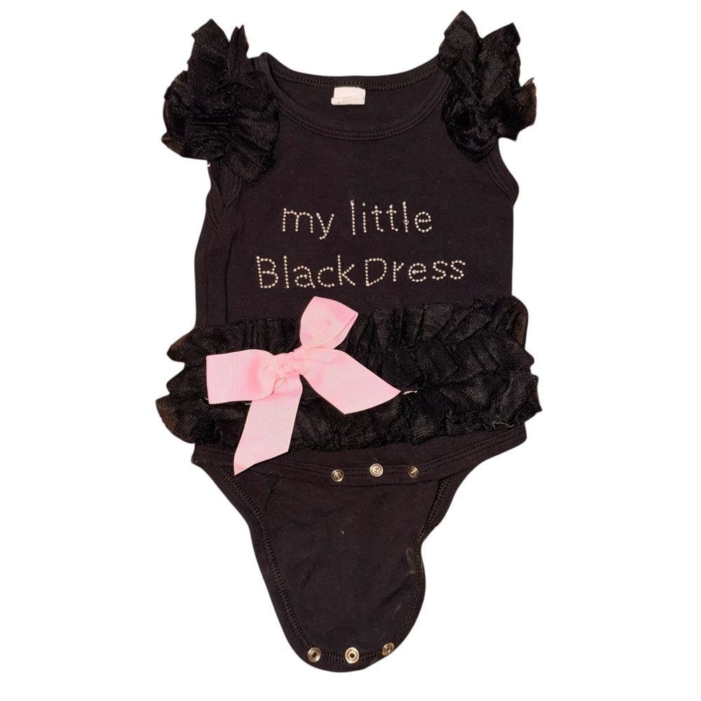 Ruffle Sleeve Black Baby Bodysuit with Pink Bow